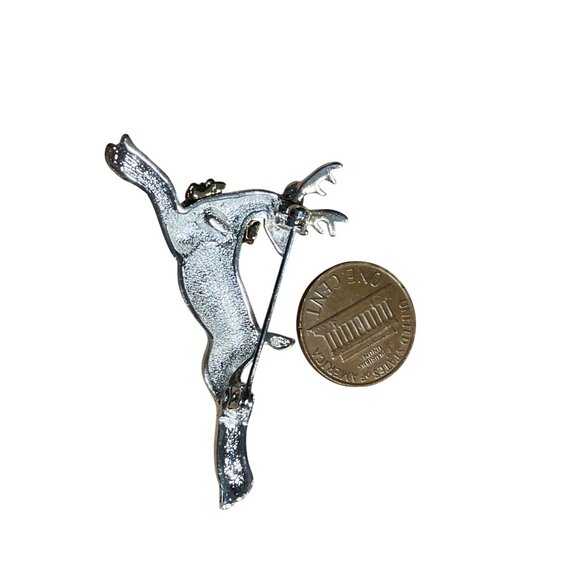 Silver-Tone Reindeer Brooch With Gold-Tone Wreath By Villager - Picture 13 of 13